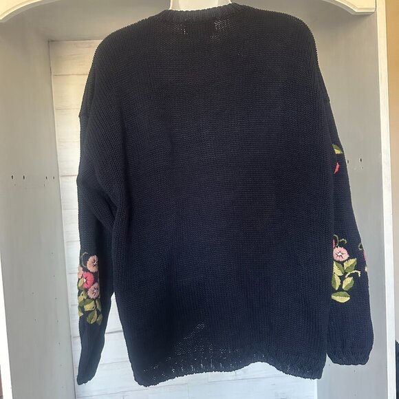 Vintage Cervelle Womens Navy Blue Cardigan Floral Embroidered  Size XL - Picture 4 of 8